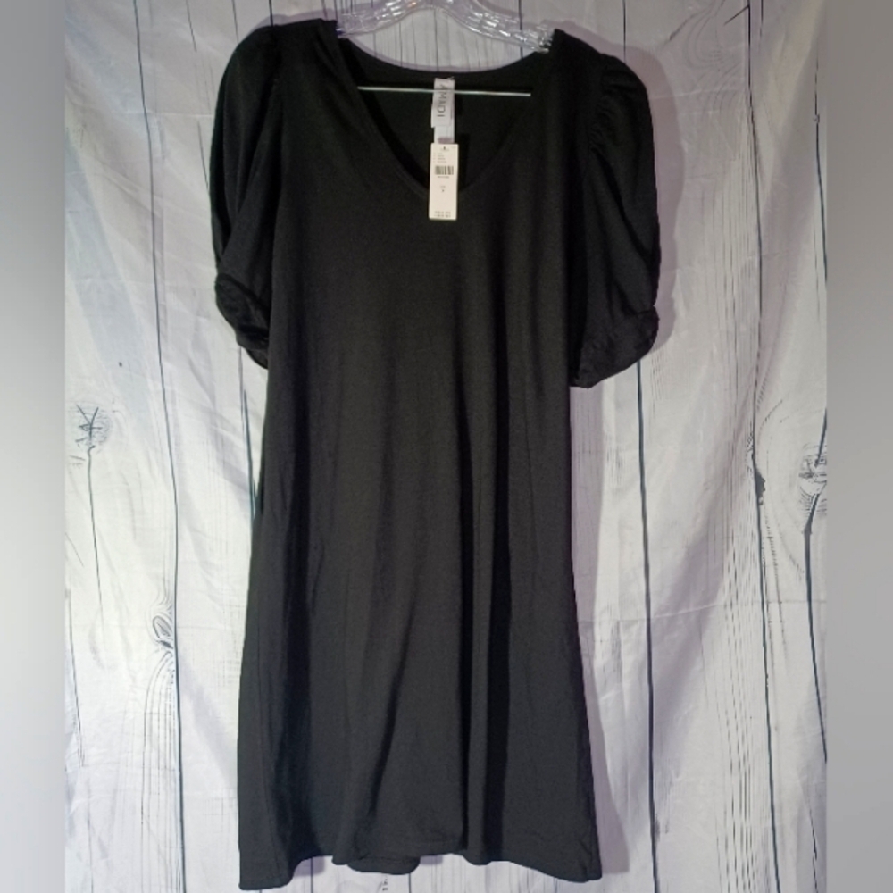 Anthropologie AMADI Black V-Neck Twist Puff Sleeve Dress NWT